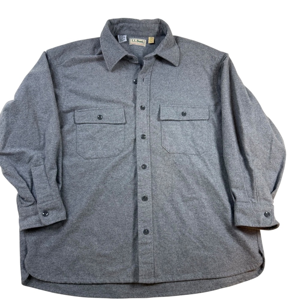 LL Bean Chamois Cloth Shirt Mens Size‎ 17 1/2 Gray Long Sleeve Button Up Cotton